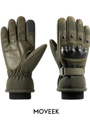 Тактические зимние перчатки полнопалые с флисом Олива Размер XL
