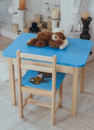 Детский голубой столик с ящиком и стул Зайченок. Столик для иг...