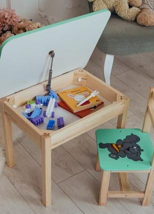Детский стол и стул зеленый. Для учебы,рисования,игры. Стол с ...