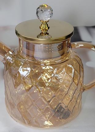 Чайник заварочный стеклянный Olens "Янтарный Ромбус", 1500 мл,...