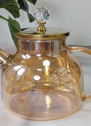 Чайник для чая прозрачный стеклянный Olens "Золотая жемчужина"...