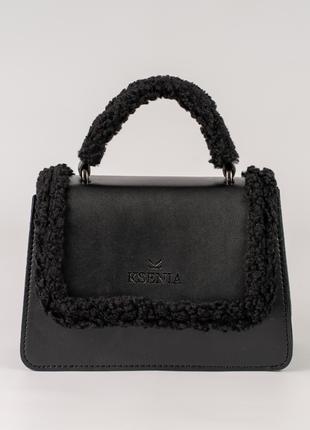 Жіноча сумка чорна сумочка чорна сумка чорний клатч з хутром
