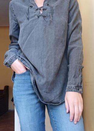 Серая плотная рубашка под джинс графитовая цвета мокрый асфальт