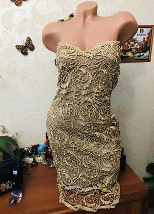 Платье кружево, бежево-золотое 42-44