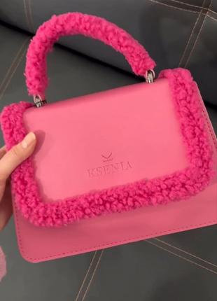 Жіноча сумка рожева сумочка сумка рожевий клатч з хутром
