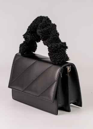 Жіноча сумка чорна сумочка чорна сумка чорний клатч з хутром