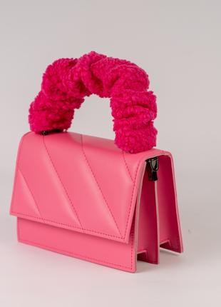 Жіноча сумка рожева сумочка сумка рожевий клатч з хутром з ручкою