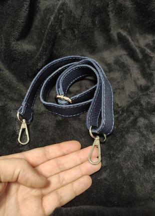 Ремень плечевой для женской сумки синий кожаный натуральный фу...
