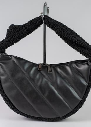 Жіноча сумка чорна сумка напівколо напівмісяць сумочка з хутром
