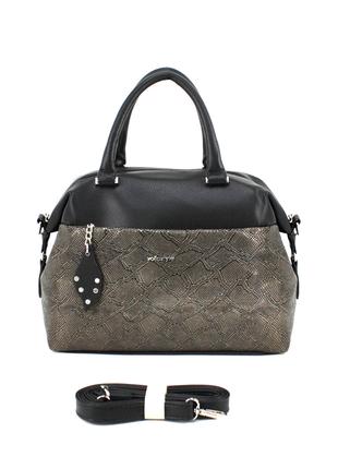 Женская сумка-саквояж Voila 7837036 черная с бронзой