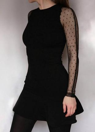 Черное платье с рукавами в сеточку, размер s