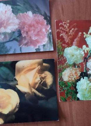Набор три шт открытки советских времен тема цветы