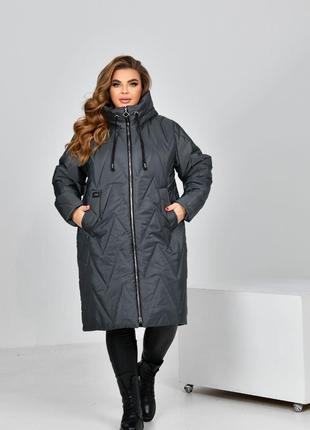 Жіноча тепла курточка колір сірий р.54 447403