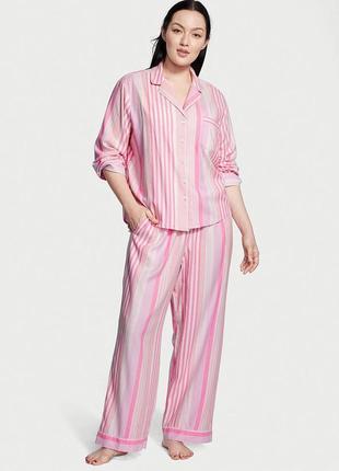 Пижама фланелевая розовая в полоску виктория сикрет выктория с...
