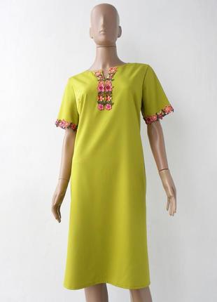 Нарядное платье оливкового цвета с аппликацией 48-54 размер (4...