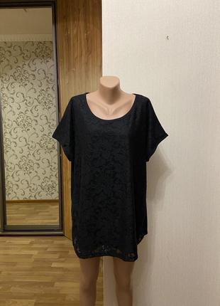 Новая черная футболка блуза гепюр laura torelli размер 50-52