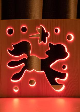Светильник ночник ArtEco Light из дерева LED "Пони и стрекоза"...