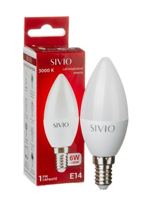 LED лампа Е14 С37 6W теплая белая 3000К SIVIO