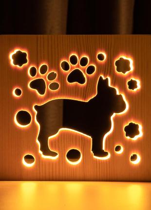 Светильник ночник ArtEco Light из дерева LED "Собака бульдожка...