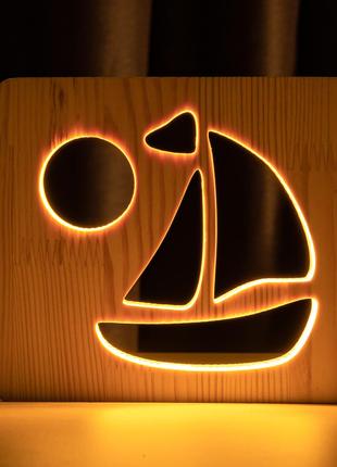 Светильник ночник ArtEco Light из дерева LED "Кораблик" с пуль...