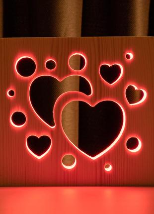Светильник ночник ArtEco Light из дерева LED "Сердечки" с пуль...