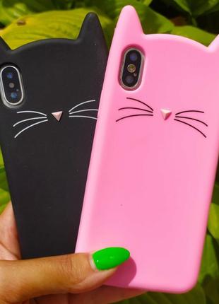 Чехол силиконовый котик розовый для iphone (айфон) x/xs