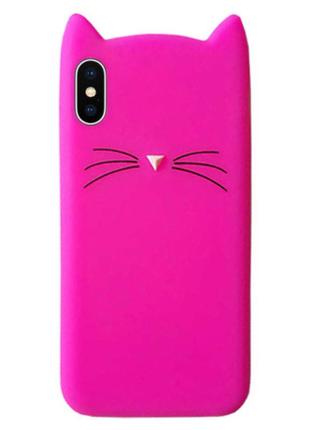 Чехол силиконовый котик ярко-розовый для iphone (айфон) x/xs