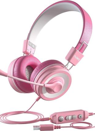 Наушники Nulaxy HED-539 розовые, с микрофоном USB-гарнитура На...