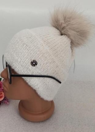 Новая теплая шапка из альпаки с натурал.бубоном (утеплена флисом)