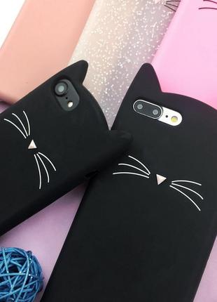 Чехол силиконовый котик черный для iphone (айфон) 7/8/x/xs/xs ...