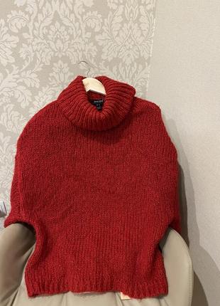Сильный мягкий тёплый свитер с горлом цвет марсала альпака
