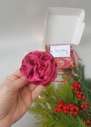 Чокер роза розовая (фуксия) из атласа - 7 см