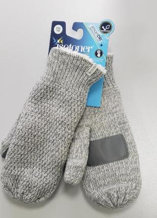 Isotoner женские варежки рукавички теплые зимние серые вязаные