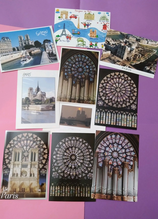 Лот 10шт листівки Нотр Дам, вітражі-Париж, Франція.