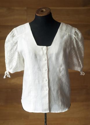 Біла вінтажна льняна блузка дирндль жіноча hess frackmann, роз...