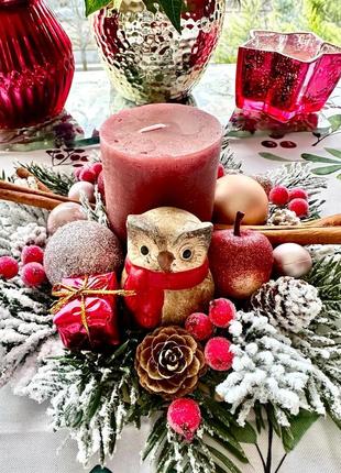 Декор зі свічкою на стіл новорічний з совою