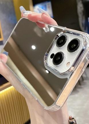 Зеркальный золотой силиконовый чехол iphone 15 противоударный