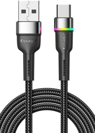 Кабель зарядный Essager USB-A to Type-C Colorful LED 3 A 1 м B...