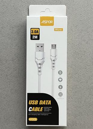 Белый кабель ASPOR A100L MICRO USB Fast Charging для быстрой з...
