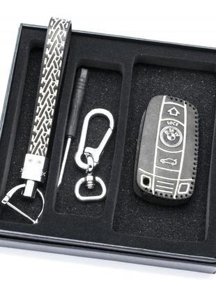 Кожаный чехол (футляр) для ключей BMW на 3 кнопки + карабин + ...