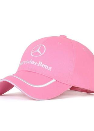 Кепка Mercedes-Benz розовая, бейсболка с лотипом авто Мереседе...