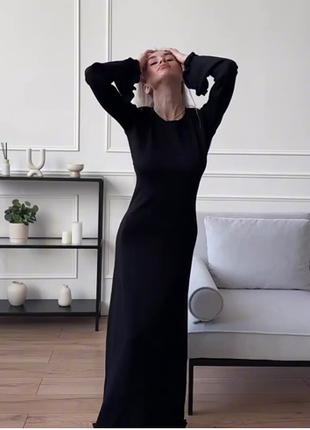 Платье макси открытая спинка+широкие рукавчики вискоза черный