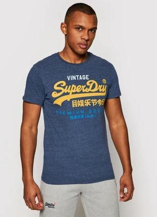 Стильная футболка синего цвета с ярким принтом superdry, 💯 ори...