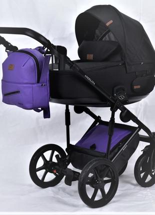 Детская коляска 2 в 1 Angelina Amica Electro черный+фиолетовый