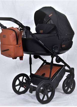 Детская коляска 2 в 1 Angelina Amica Electro черный+коричневый