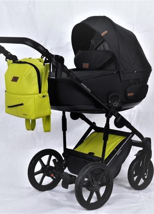Детская коляска 2 в 1 Angelina Amica Electro черный+салатовый