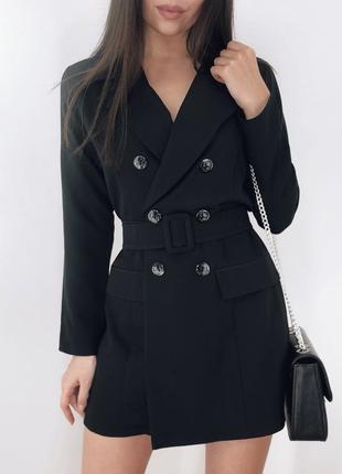 Платье-пиджак мини креп-костюмка черный