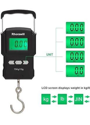 Цифрові ваги для багажу Rhorawill, 75 кг, рибальські ваги з РК...