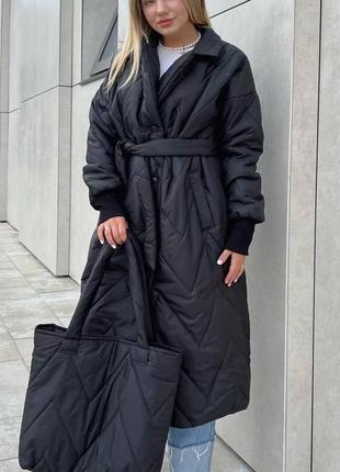 Длинное пальто с сумкой