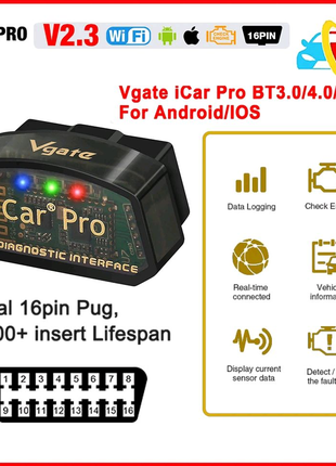 Діагностичний пристрій Vgate Icar pro, 3.0 bt android, elm327